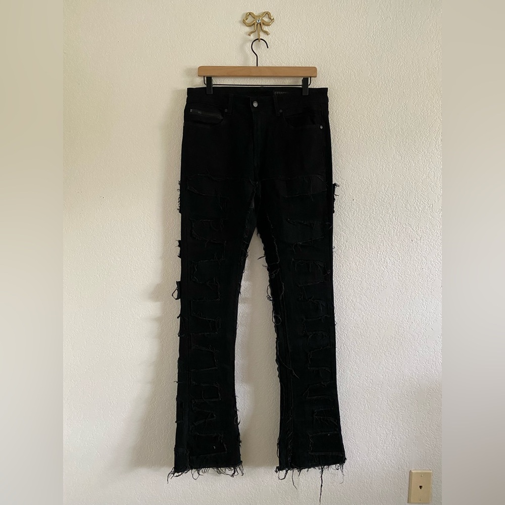 Rockstar Original Distressed Shake Black Stacked Flare Jean Men's Size 31